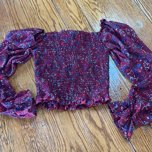 Japna Red Floral Smocked Blouse - Picture 5 of 5